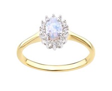 9ct Yellow Gold on Silver Natural Opal & Diamond Cluster Ring sizes J - V