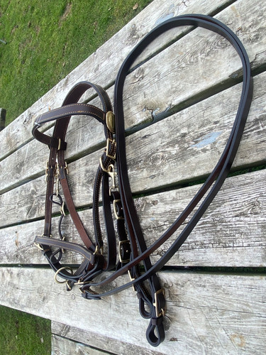 Leather halter bridle - leather, reins