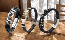 Men’s Bracelet Wholesale Leather Stainless Steel Engraved Job Lot 60pc Dad Son