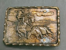 Vintage Western Rodeo Roping Brass-Tone Belt Buckle 8.5x6cm fits 3.6cm strap USA
