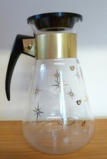 Retro Atomic Gold Stars Pyrex Glass Coffee Jug. 6 Cup (Holds 1Litre)
