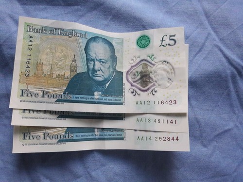 Plastic note set of three - £5,