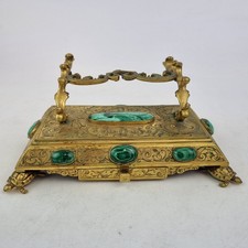 Antique Gilt Bronze Pen Rest Stand Mounted With Malachite Howell James & Co