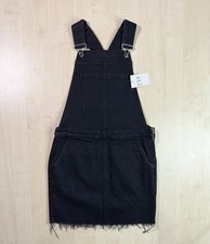 Topshop Dungaree Dress Size 28 Black Frayed Hem Denim Adjustable Straps