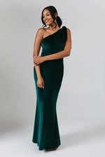 Coast Womens Maxi Dress One Shoulder Velvet Emerald Fit Flare Bridesmaid