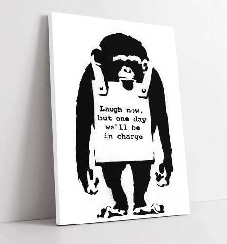 Banksy monkey sign - canvas, wall