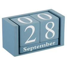 Vintage Wood Block Perpetual Calendar, Reusable Wooden Blocks 3.7", Blue