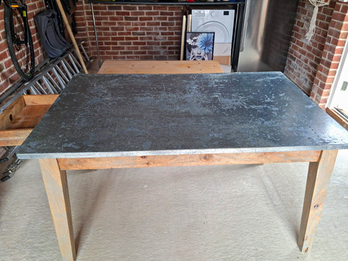 Table with metal top and - table,