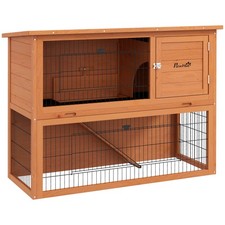 PawHut Rabbit Hutch, Guinea Pig Hutch Outdoor Wooden w/Tray, Orange, 92Hcm