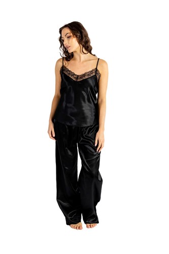 Ladies sexy black - long, satin
