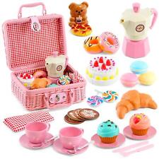 Kids Wicker Picnic Basket Hamper Play Food Tea Set for Toddlers Role Play Toy