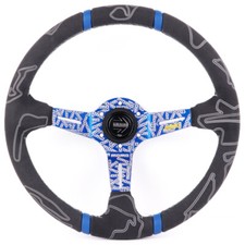 Blue Graffiti ULTRA 350mm Deep Dish Suede Racing Car Sport MOMO Steering Wheel