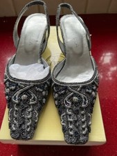 Ladies Shoes Size 38 Sling Back Beaded Square Toe & Heel by Farfalla