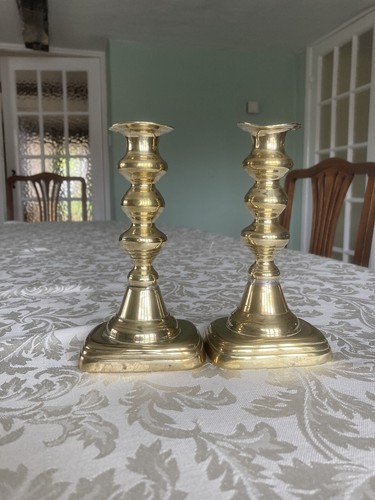 Victorian brass candlesticks - brass,
