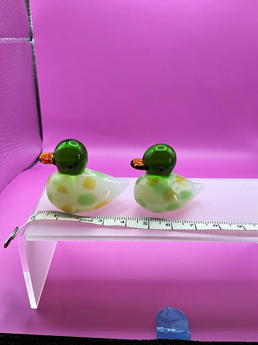 Pair glass duck bird figurines - glass,