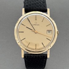 Beautiful Vintage Solid Gold Omega Mans Watch with Black  Reptile Calf Strap 