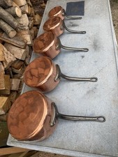 Set Of 5 Vintage French Hammered Copper Tin Lined Saucepans 4.1kg