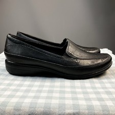 Footglove Black Loafer UK 5.5 EU 38.5 Wider Fit Leather Wedge Heel Slip On Shoe