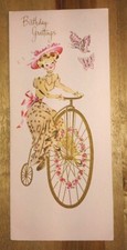 Vintage Lady On Bicycle Pink
