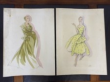 2 of 5* NORMAN HARTNELL FASHION Haute Couture DESIGN DRAWINGS H M Queen Designer