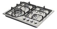 4 Burners Gas Hob 5KW Stainless Steel NG/LPG Gas Cooktop Cast Iron Stands 60cm