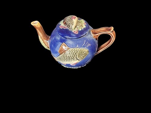 Antique majolica fish - majolica, teapot