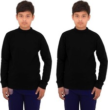 2 PK Kids Boys Polo High Neck Long Sleeve Turtleneck Jumper Cotton Rib 5-14 Year