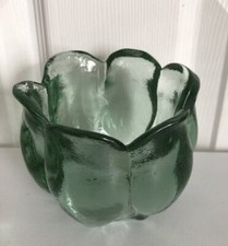 Spanish Recycled Art Glass Vase / Candle Holder Tulip Shape Green Spain Footed