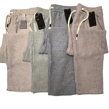 Mens Cotton Linen Look Summer Trousers Mid Weight High Quality Lounge Beach
