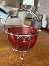 Glass Cranberry Bowl Small In A Silver Plated Stand Used Excellent Condition