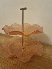 2 Tier, Vintage, Art Deco Cake Stand, Lovely Soft Pink Colour.