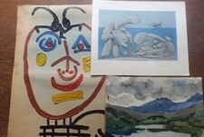 Pablo Picasso Winston Churchill 3 vintage art works hand signed