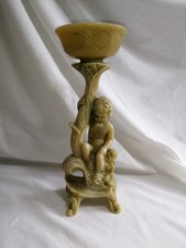 Vintage Olive coloured cherub candle holder.