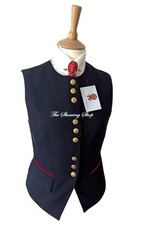 LADIES  NAVY/RED WOOL WAISTCOAT - LEAD REIN/ IN HAND SHOWING SIZE 14
