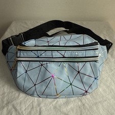 Bum Bag Light Blue And Metallic Geometric Design Waist Bag Adjustable 