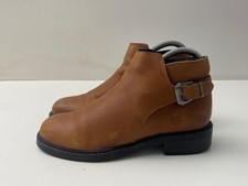 Topshop Ladies Tan Faux Leather Side Buckle Ankle Boots Shoes UK 3 EUR 36  -A56