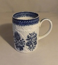 C.18th Georgian Swansea Pearlware Blue & White Printed & Moulded Mug
