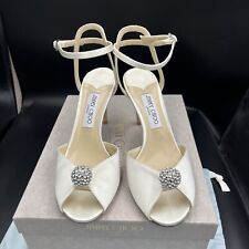 Jimmy Choo Sacora 85 Ivory Satin Crystal Heels Bridal Shoes Size Uk 7.5 Eu 40.5