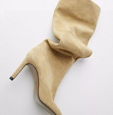 ZARA NEW FW WOMAN SPLIT SUEDE HIGH HEEL BOOTS SOFT-LEG SAND 35-42 2005/510/107