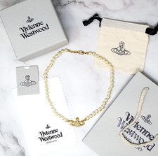 Vivienne Westwood Choker Necklace Pearl Gold Tone Orb Mini Bas Relief Box Set
