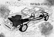 Line Tech Drawing 1969 Shelby GT500 Mustang  Cutaway Art Poster Print