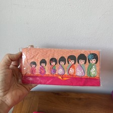 Travel Jewellery Organiser Foldable Storage Roll Bag Hot Pink Japanese Dolls