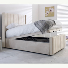 Winged Panel Divan Ottoman Bed Plush Velvet Upholstered End Lift Storage Double