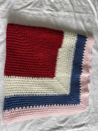 Hand crochet throw red blue - crochet,