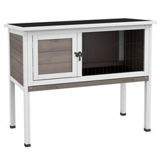 Pawhut Large Elevated Indoor Outdoor Wooden Rabbit Hutch w/ Asphalt Roof, Tray