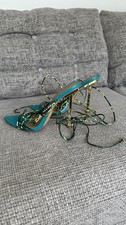 EGO Green & Gold Lace-Up Heels | Size UK 6 | Statement Strappy Stiletto Sandals