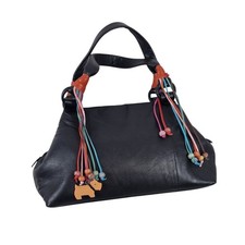 Radley Black Leather Shoulder Hobo Bag Y2K Scottie Dog Tassel Multicolour Charm