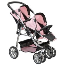 Pink Black Dolls Twin Wave Stroller Pram Pushchair Xmas Birthday Gift For Kids