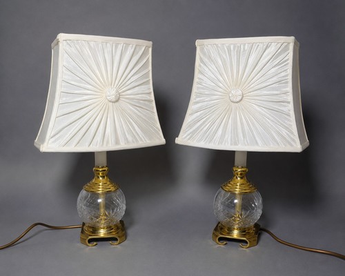 Pair vintage cut glass brass - cut,