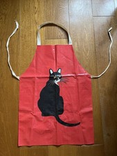 Vintage 1980s Black Cat PVC Apron Red Background Canvas Straps 28x21” (Red Part)